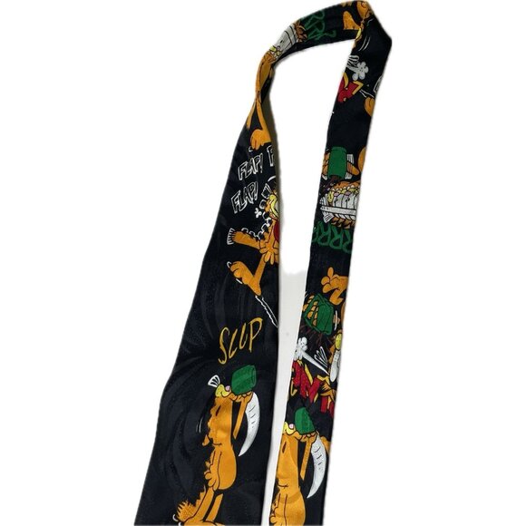 Paws Addiction Garfield Cat Vintage Coffee 100% Silk Tie Black 58” - Picture 6 of 8
